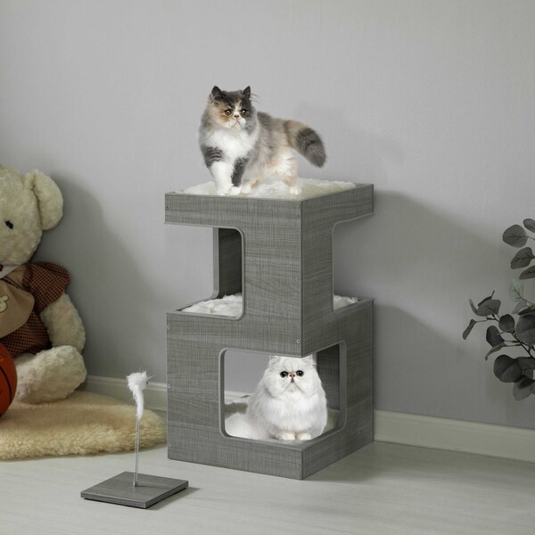 Quickway Imports Multi Level Modern Cat Climbing Tree House - with Removable Soft Blanket and Condo for Kittens - QI004558