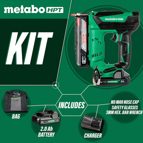 Metabo Hpt 18V MV Cordless Compact 23-Gauge Pin Nailer 1 x 2.0Ah - NP18DSALTM