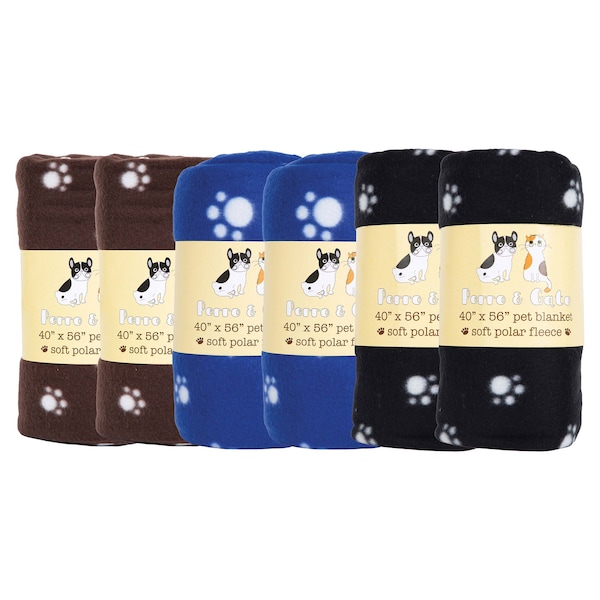 Monarch Brands Pet Blankets - Paws Design - 40in x 56in, 6PK - PNP-PB-40X56-PAWS