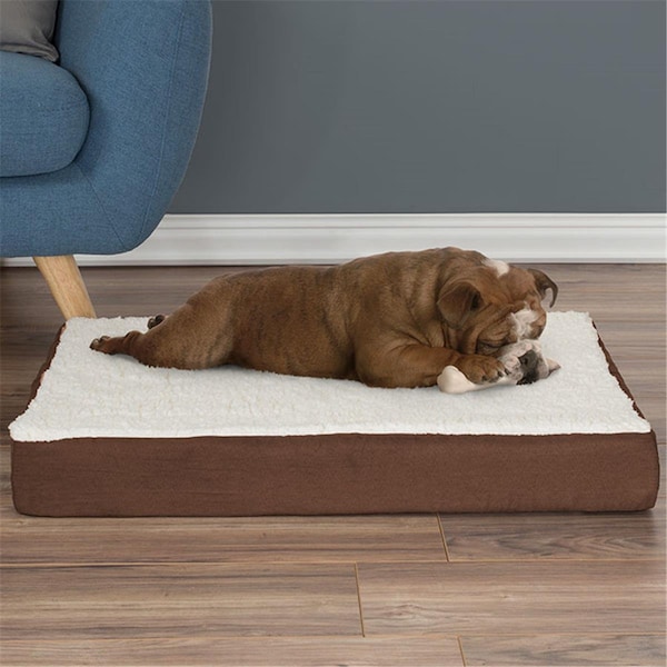 Daretocare Orthopedic Sherpa Top Pet Bed with Memory Foam & Removable Cover - Brown - DA3236331