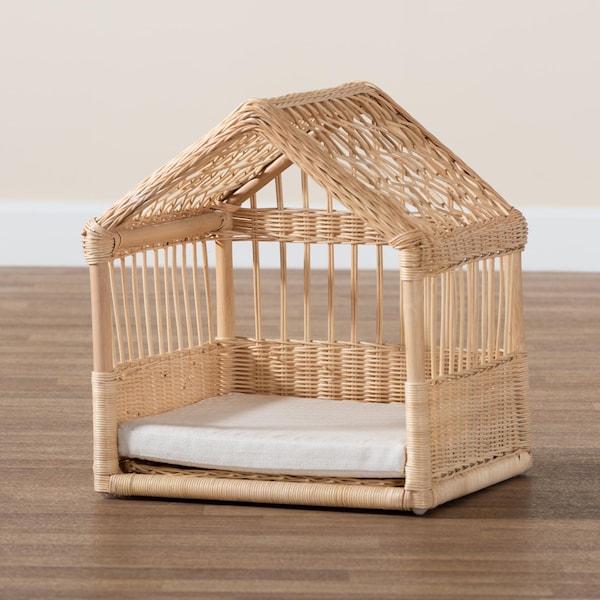 Baxton Studio Pieta Modern Bohemian Natural Brown Rattan Pet Bed - 232-13228-ZORO