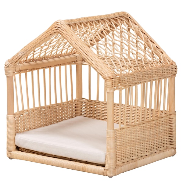 Baxton Studio Pieta Modern Bohemian Natural Brown Rattan Pet Bed - 232-13228-ZORO