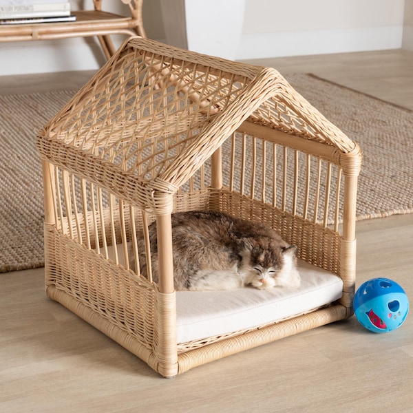 Baxton Studio Pieta Modern Bohemian Natural Brown Rattan Pet Bed - 232-13228-ZORO