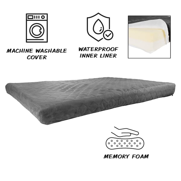 Pet Adobe Waterproof Memory Foam Pet Bed for Indoor/Outdoor Water Resistant and Washable Cover 36” x 27” Gray - 673550DYF