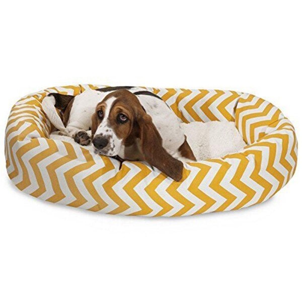River Soap Co MajesticPet  32 in. Zig Zag Sherpa Donut Pet Bed, Yellow - 788995542261