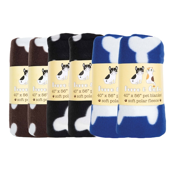 Monarch Brands Pet Blankets - Bones Design - 40in x 56in, 6PK - PNP-PB-40X56-BONE