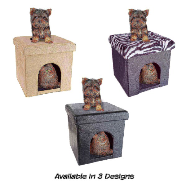 Pet Adobe Pet House Ottoman Collapsible Multipurpose Bed Cube and Footrest Faux Leather forCat or Small Dog - 172909DNX