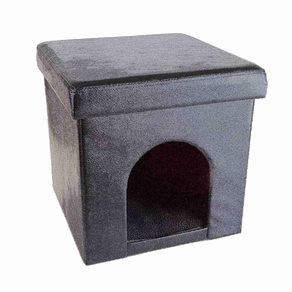 Pet Adobe Pet House Ottoman Collapsible Multipurpose Bed Cube and Footrest Faux Leather forCat or Small Dog - 172909DNX