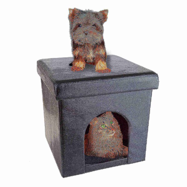 Pet Adobe Pet House Ottoman Collapsible Multipurpose Bed Cube and Footrest Faux Leather forCat or Small Dog - 172909DNX