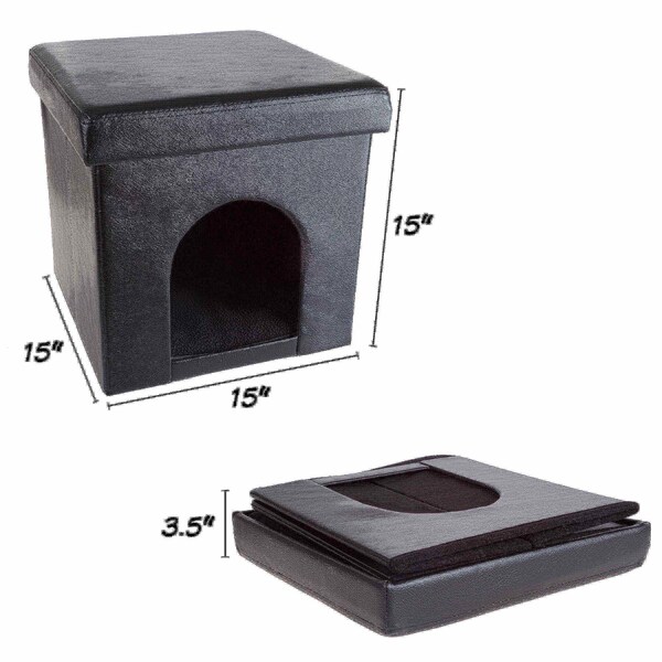 Pet Adobe Pet House Ottoman Collapsible Multipurpose Bed Cube and Footrest Faux Leather forCat or Small Dog - 172909DNX