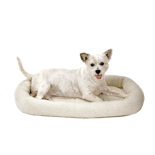 Slumber Pet Dog Bed, 29-3/4 in L, 18-3/4 in W, Bumper Style Pattern, Sherpa Cover, Natural - ZW250 30