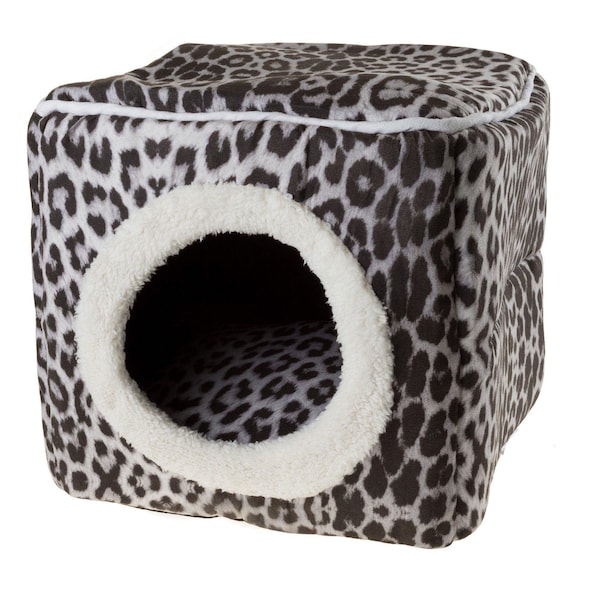 Pet Adobe Indoor Cat Pet Bed Cave with Removable Cushion Pad for Cats/Small Animals, Gray/Black Animal Print - 857996PMM