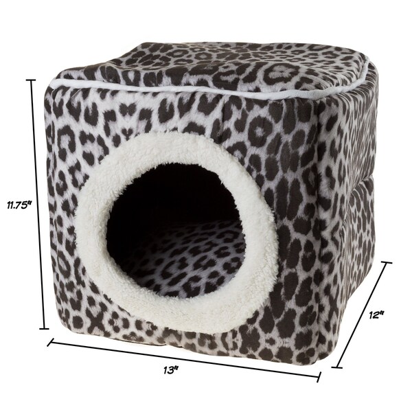 Pet Adobe Indoor Cat Pet Bed Cave with Removable Cushion Pad for Cats/Small Animals, Gray/Black Animal Print - 857996PMM