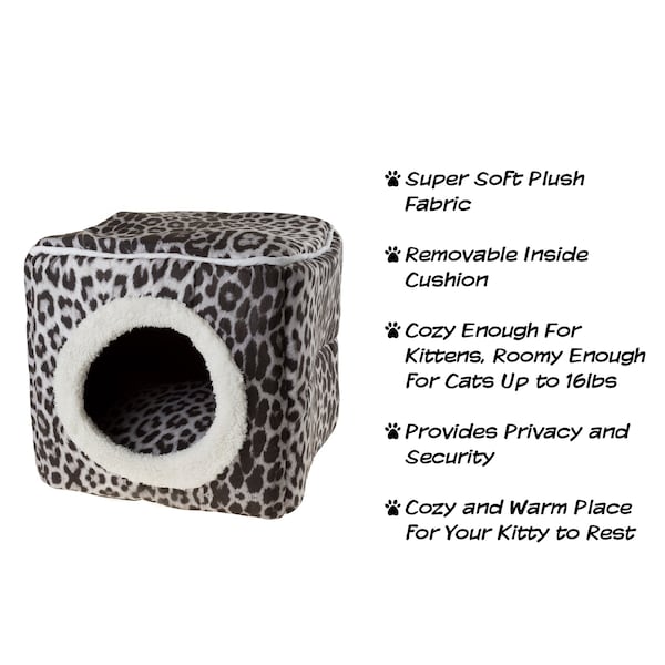 Pet Adobe Indoor Cat Pet Bed Cave with Removable Cushion Pad for Cats/Small Animals, Gray/Black Animal Print - 857996PMM
