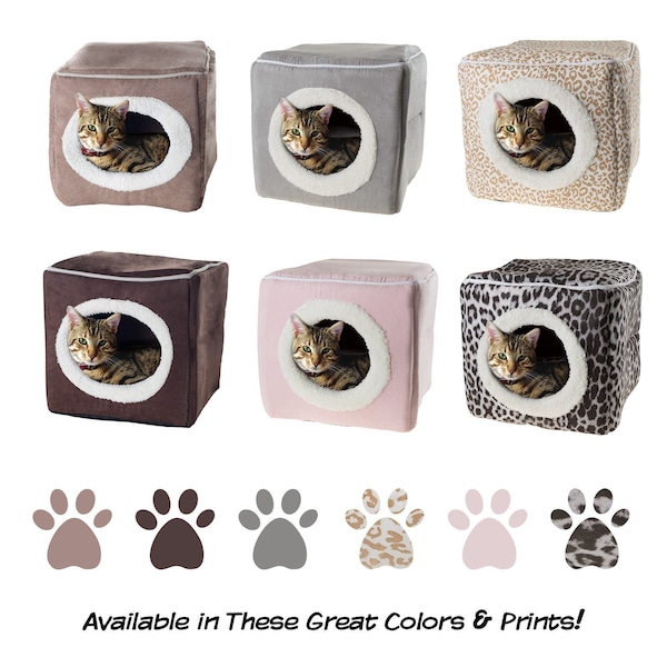 Pet Adobe Indoor Cat Pet Bed Cave with Removable Cushion Pad for Cats/Small Animals, Gray/Black Animal Print - 857996PMM