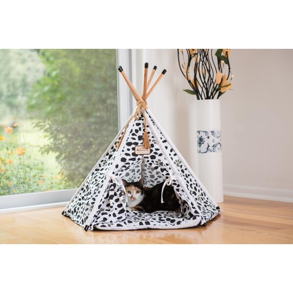 Petpalace Armarkat Cat Bed, Teepee Style - White & Black Paw Print - PE1617953