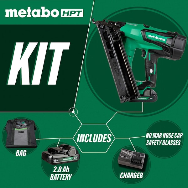 Metabo Hpt 18V Cordless 15-Gauge Angled Finish Nailer 1 x 2.0Ah - NT1865DMASTM