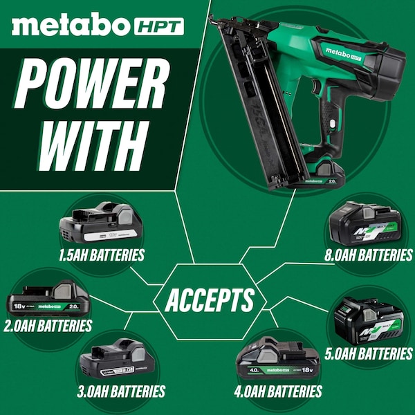 Metabo Hpt 18V Cordless 15-Gauge Angled Finish Nailer 1 x 2.0Ah - NT1865DMASTM