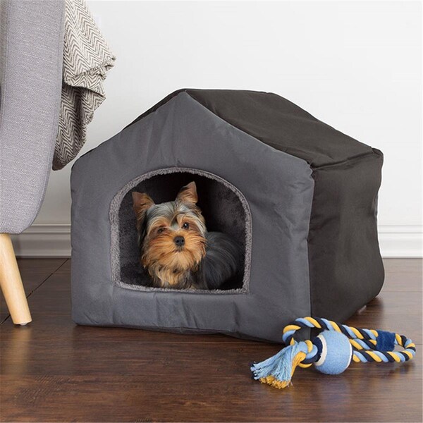 Junkiedrogadicto 17 x 18.5 x 19 in. Cozy Cottage House Shaped Pet Bed, Gray - JU2667584