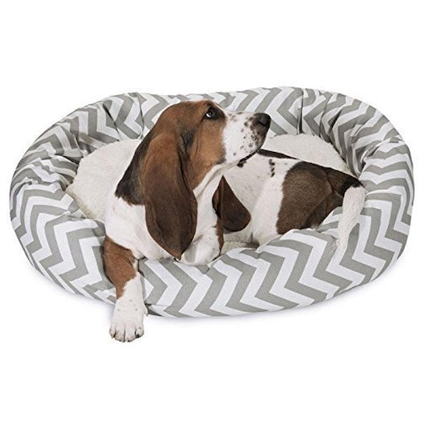 River Soap Co MajesticPet  32 in. Zig Zag Sherpa Donut Pet Bed, Grey - 788995542285