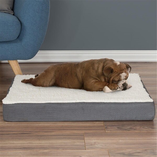 Daretocare Orthopedic Sherpa Top Pet Bed with Memory Foam & Removable Cover - Gray - DA3253082