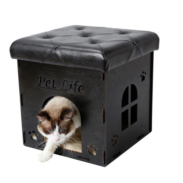 Petpurifiers Foldaway Collapsible Designer Cat House Furniture Bench; Black - One Size - PE958827