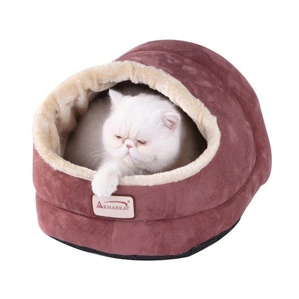 Aeromark Aeromark C18HTH-MH Armarkat Pet Bed Cat Bed 18 x 12 x 14 - Indian Red & Beige - C18HTH/MH