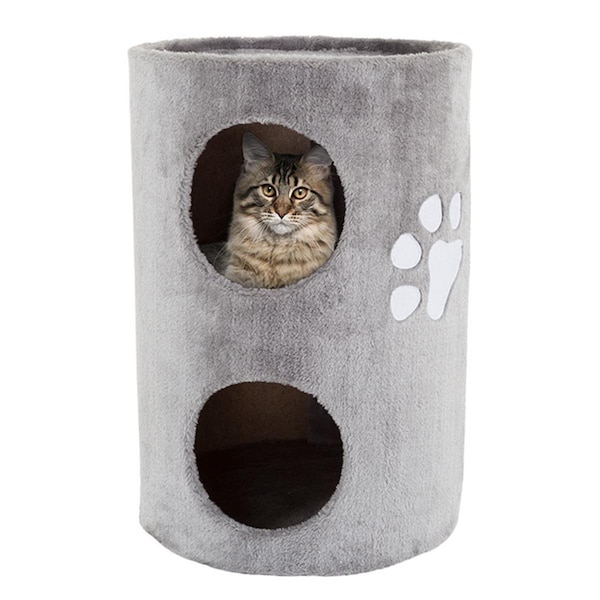 Daretocare 14 in. dia. Double Hole 2 Story Cat Condo with Scratching Surface, Gray - 20.5 in. - 11.11 lbs - DA3238804