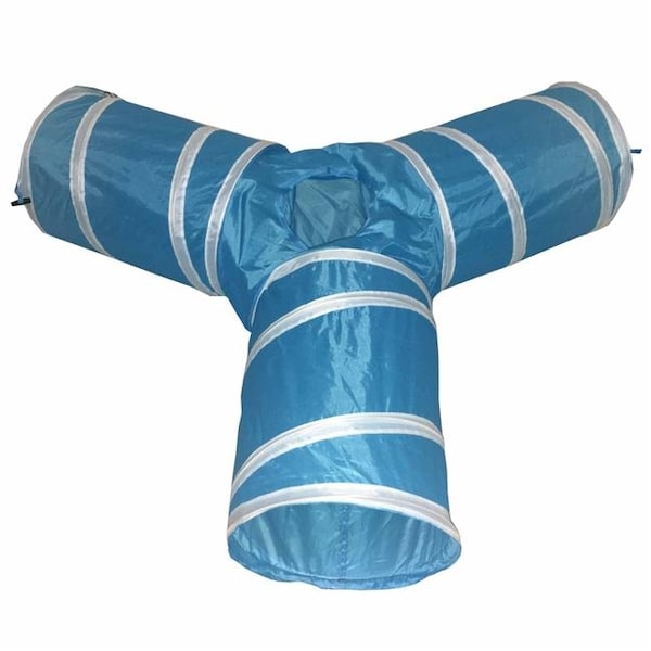 Petpurifiers 3 Way Kitting Interactive Collapsible Passage Kitty Cat Tunnel; Blue & White - One Size - PE839255