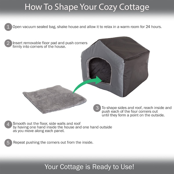 Pet Adobe Pet Adobe Cozy Cottage House Shaped Pet Bed - Gray 19x18.5x17 - 139062RXU