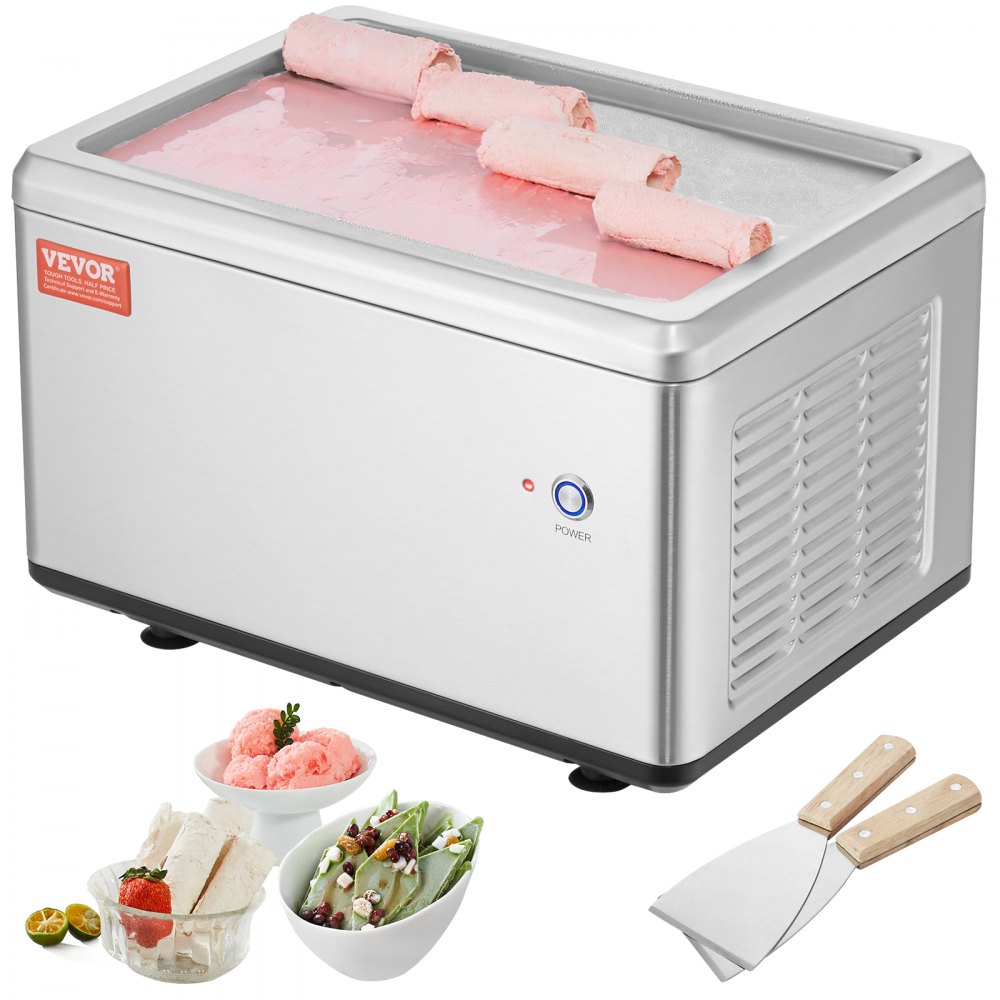 VEVOR Fried Ice Cream Roll Machine, 19.3" x 14.9" Stir-Fried Ice Cream Pan, Stainless Steel Rolled Ice Cream Maker with Compressor and 2 Scrapers, for Making Ice Cream, Frozen Yogurt, Ice Cream Rolls - JYYSJSCBJ1807P4HDV1
