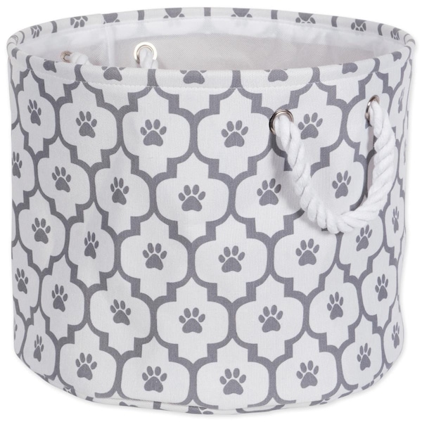 Convenience Concepts 9 x 12 x 12 in. Polyester Lattice Round Pet Bin Paw, Grey - Small - HI2567786