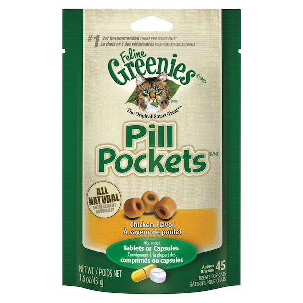 Greenies Greenies Pill Pockets Adult Chicken Cat Food Grain Free 1.6 oz - GREO2141