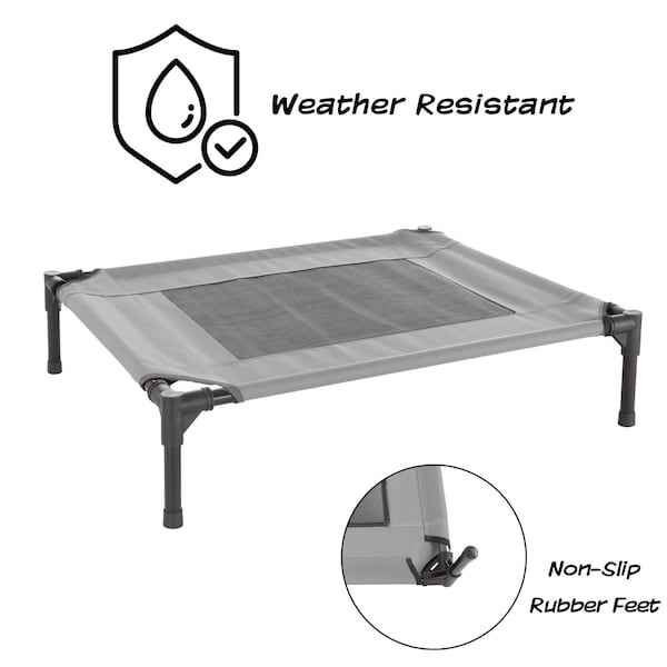 Pet Adobe Elevated Portable Pet Bed Cot-Style 30 inx24 inx7 in for Dogs and Small Pets, Indoor/Outdoor Gray - 302425FGG