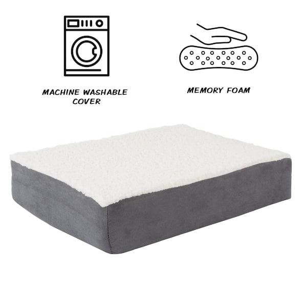 Pet Adobe Orthopedic Sherpa Top Pet Bed with Memory Foam and Removable Cover 20x15x4 Gray by Pet Adobe - 853846MXC