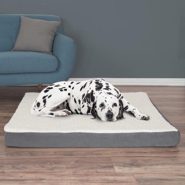 Pet Adobe Pet Adobe Memory Orthopedic Foam Dog Bed- Sherpa Top and Removable Cover- 44.5x35x4.75, Gray - 229022SBE