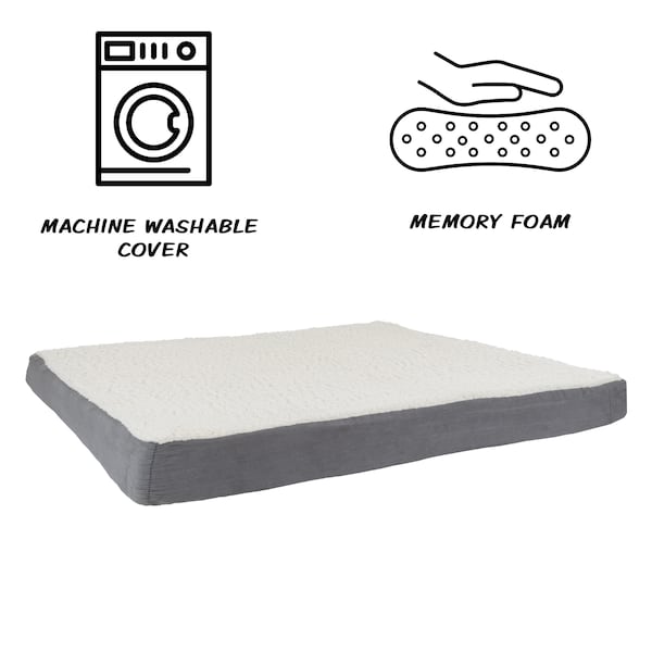 Pet Adobe Pet Adobe Memory Orthopedic Foam Dog Bed- Sherpa Top and Removable Cover- 44.5x35x4.75, Gray - 229022SBE