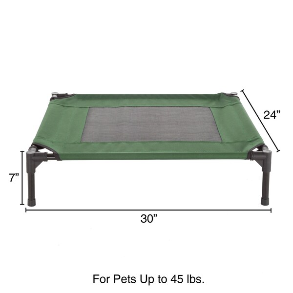 Pet Adobe Elevated Portable Pet Bed Cot-Style 30 in x24 in x7 in for Dogs and Small Pets, Indoor/Outdoor, Green - 588609JJG