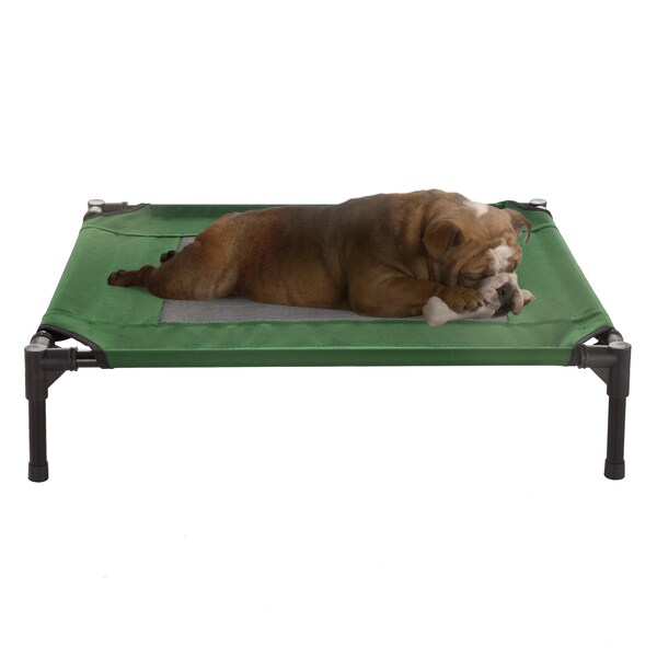Pet Adobe Elevated Portable Pet Bed Cot-Style 30 in x24 in x7 in for Dogs and Small Pets, Indoor/Outdoor, Green - 588609JJG