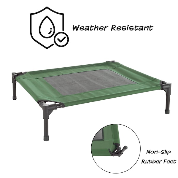 Pet Adobe Elevated Portable Pet Bed Cot-Style 30 in x24 in x7 in for Dogs and Small Pets, Indoor/Outdoor, Green - 588609JJG