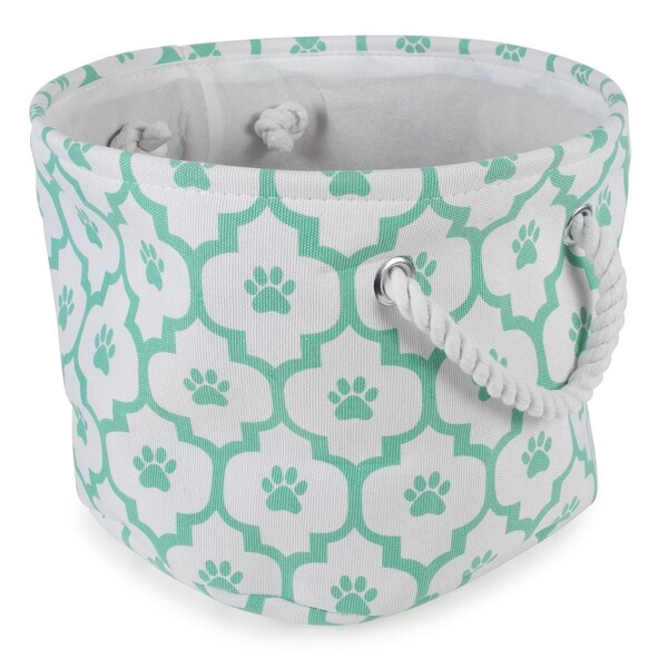 Convenience Concepts 9 x 12 x 12 in. Polyester Lattice Round Pet Bin Paw, Aqua - Small - HI1541540