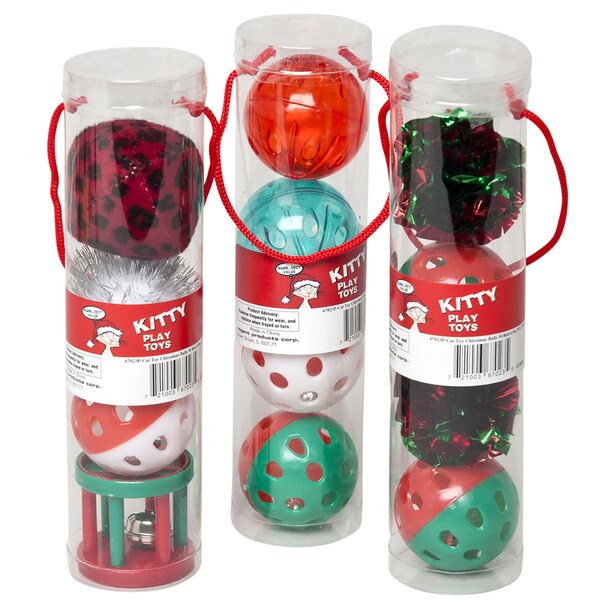 Regent Products Regent Assorted Christmas Balls with Bells Pet Toy 4 pk - 67023P