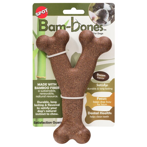 Spot Spot Bam-bones Brown Bamboo Fibers Bacon-Flavored Wish Bone Pet Toy 1 pk - 54315