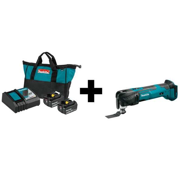Makita Cordless Oscillating Tool, 18V DC, 3.2 Deg Oscillation Angle, Includes Batteries (4 Ah) & Charger - XMT03Z/BL1840BDC2