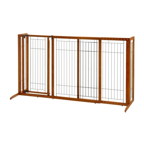 Richell Usa Deluxe Freestanding Pet Gate with Door Large - Brown - 94190