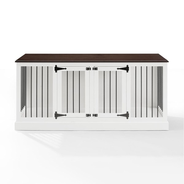 Beaugalan Winslow Medium Credenza Pet Crate, Distressed White & Dark Brown - BE3036234