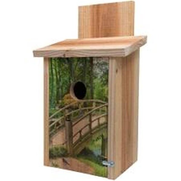 Fly Free Zone Wooden Bridge Design on Cedar Blue Bird House - FL789120