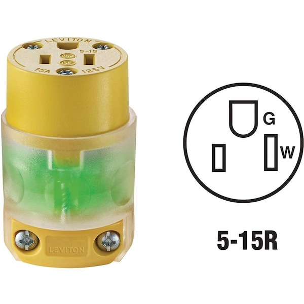 Leviton 15A 125V 3-Wire 2-Pole Illuminated Cord Connector - R50-515CV-LIT