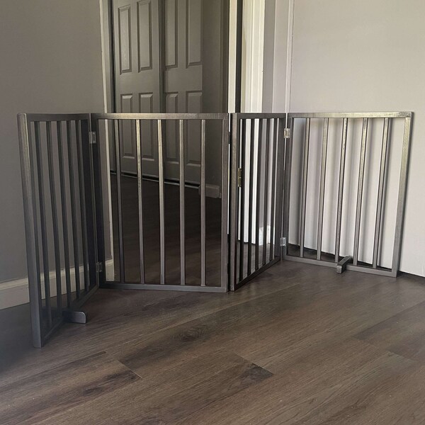 Amerihome 72 inch Freestanding 4-Panel Folding Wood Pet Gate - Brown - WFPGB4