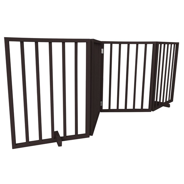 Amerihome 72 inch Freestanding 4-Panel Folding Wood Pet Gate - Brown - WFPGB4